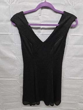 New Saks Fifth Avenue Black VNeck Sleeveless Eyelet Fit  Flare Mini Dress Medium